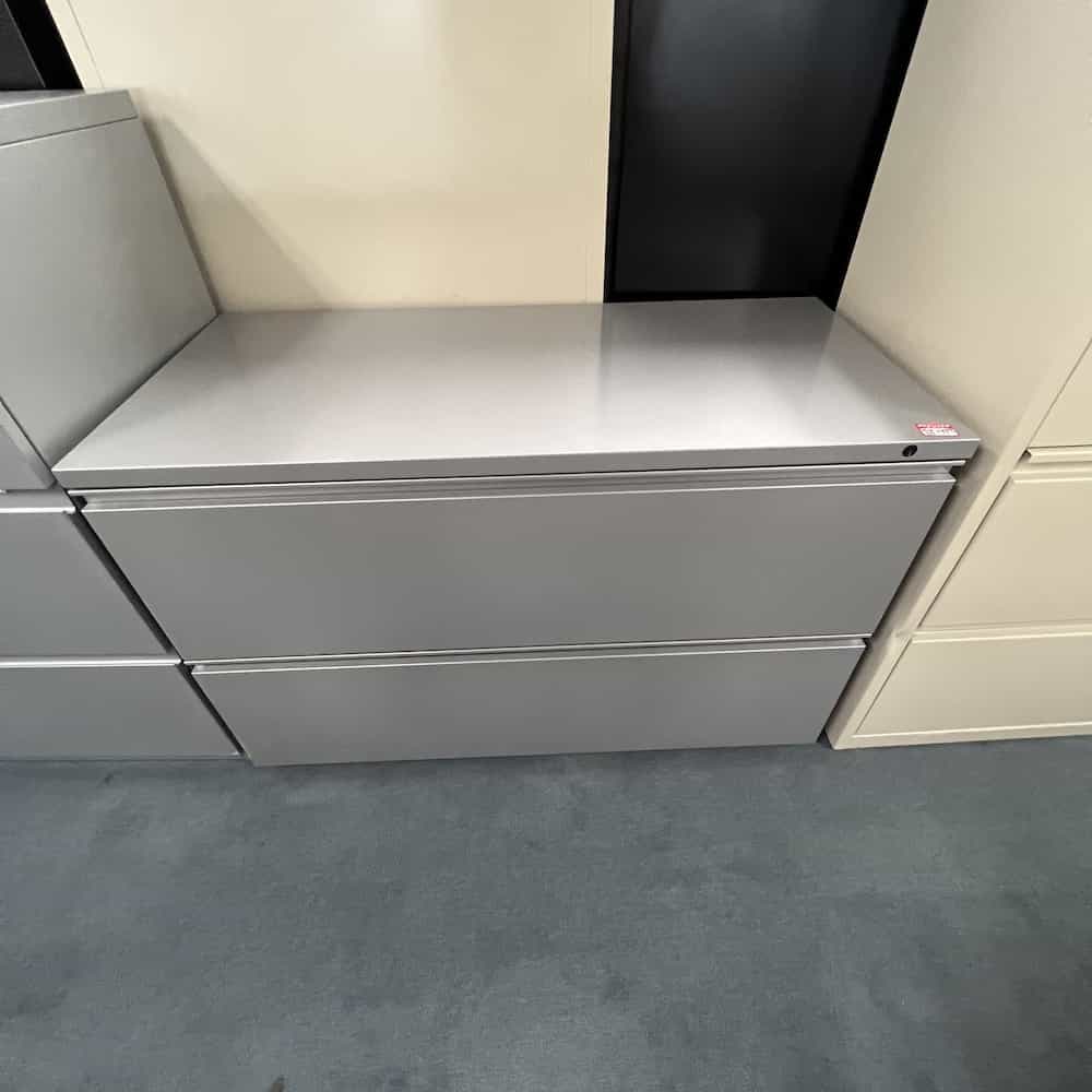 grey metal 42" wide 2 drawer lateral herman miller used