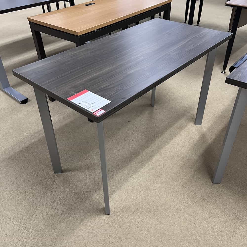 walnut grey table desk with silver legs, hon brand, 48 x 24