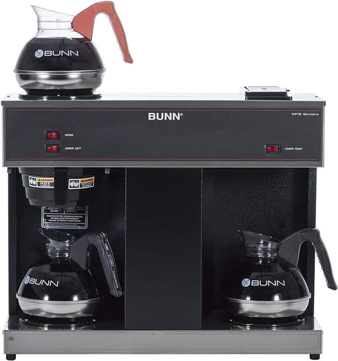 black bunn coffee commercial brewer with three warming stations 12 cup
