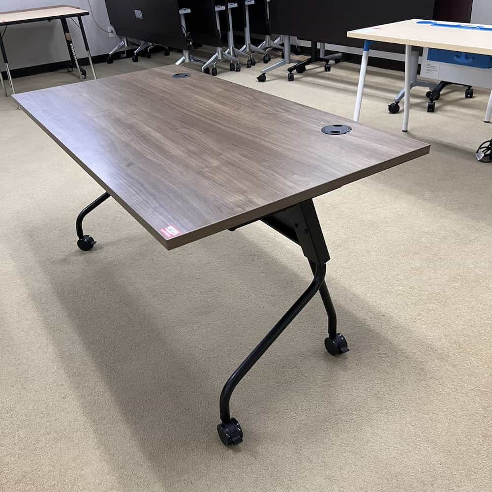 walnut laminate training table with black metal legs 60x30