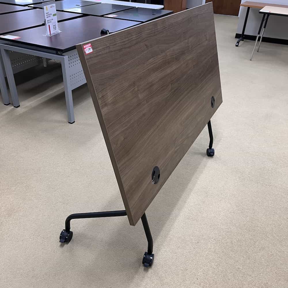 walnut laminate training table with black metal legs 60x30