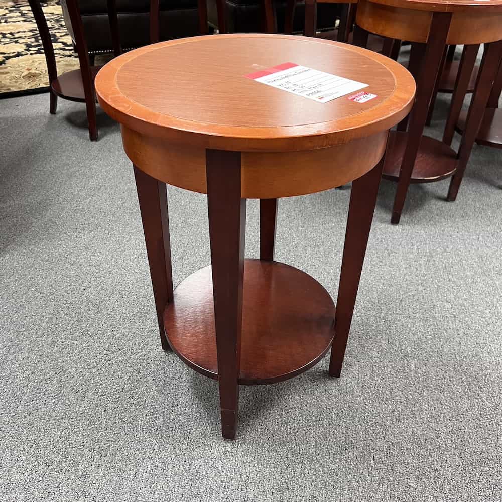 cherry veneer round side table with mahogany legs small fleetwood fine furniture 18"