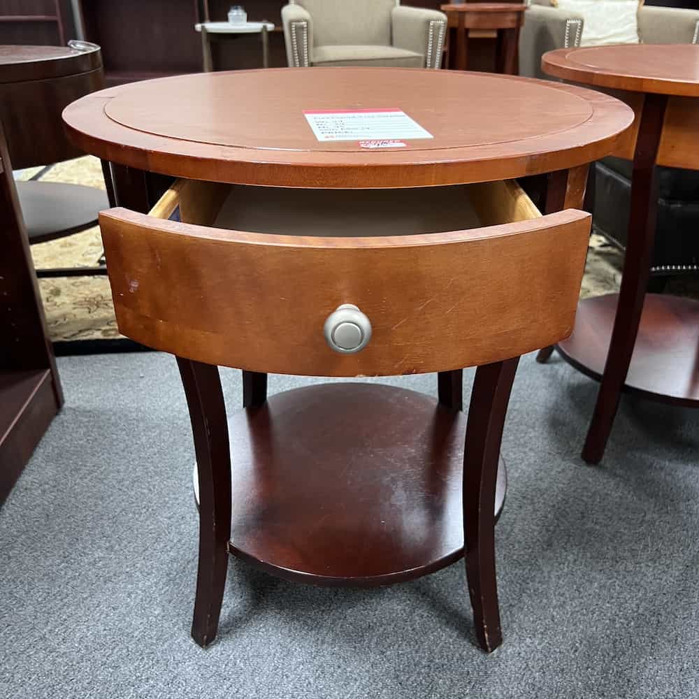 cherry veneer round side table with mahogany legs medium fleetwood fine furniture 24"