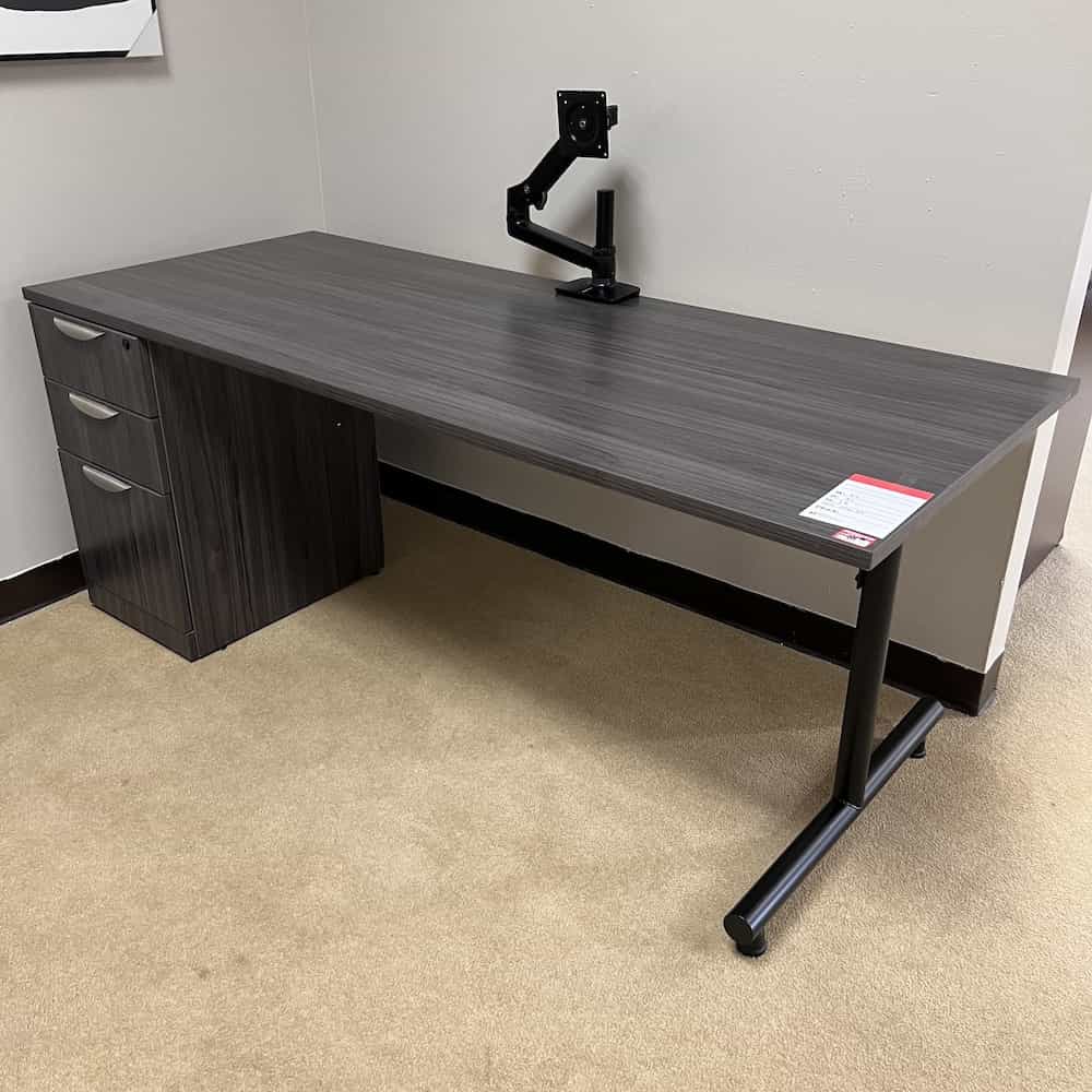 coastal grey desk with box box file and black metal leg on right side