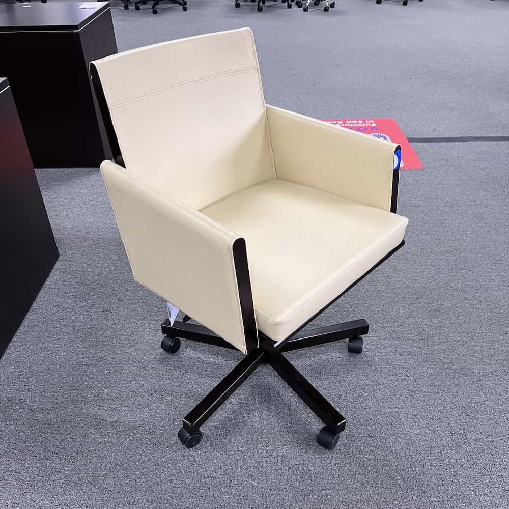 cream white modern arm chair for the office, espresso veneer base