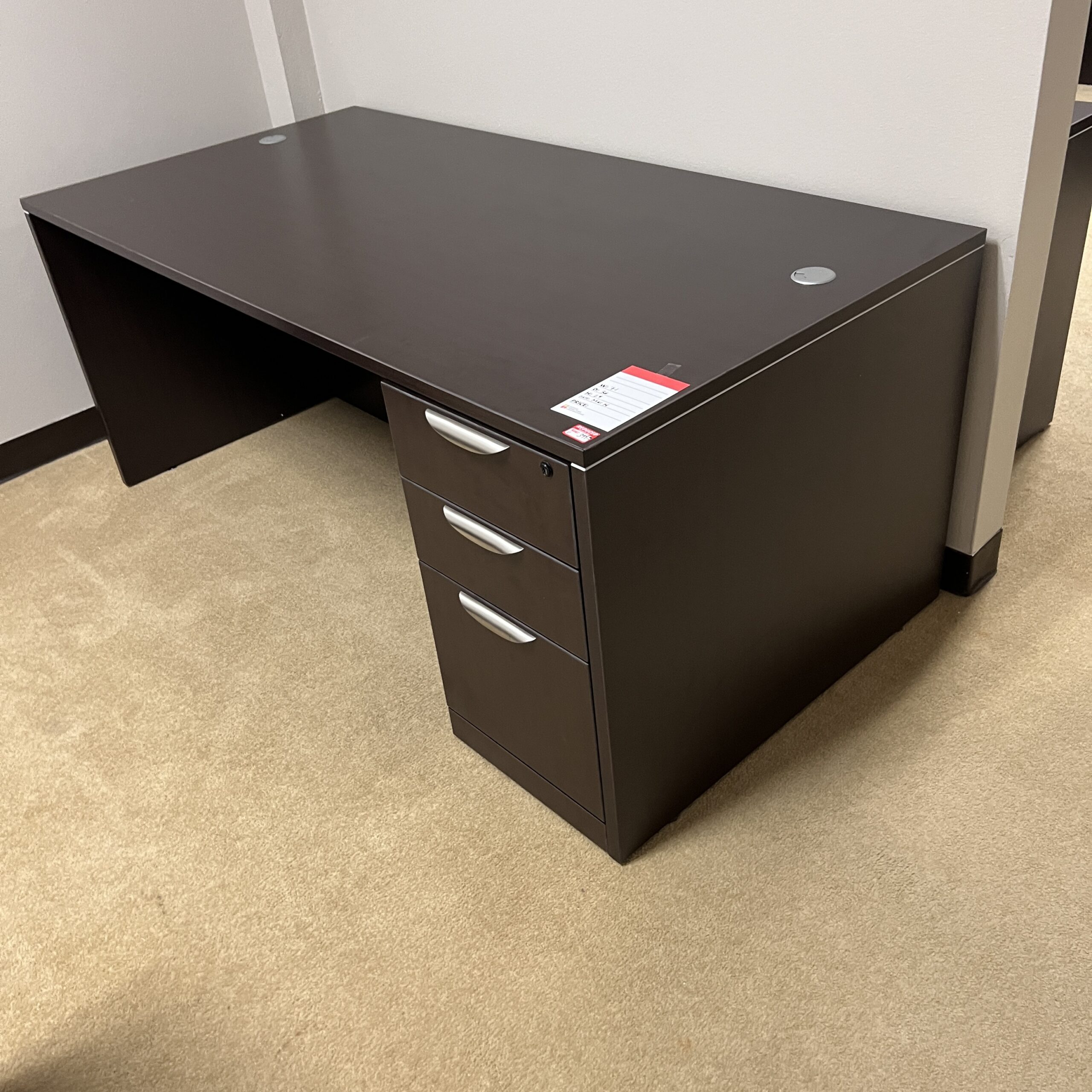 espresso 71x36 desk with bbf laminate with silver pulls