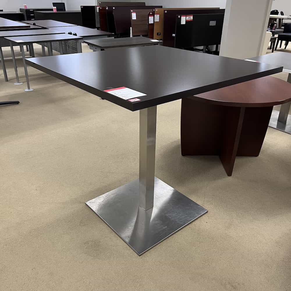 espresso laminate square break room table with board base, bar height