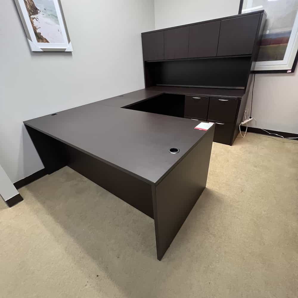 espresso u-desk right return with hutch and four doors