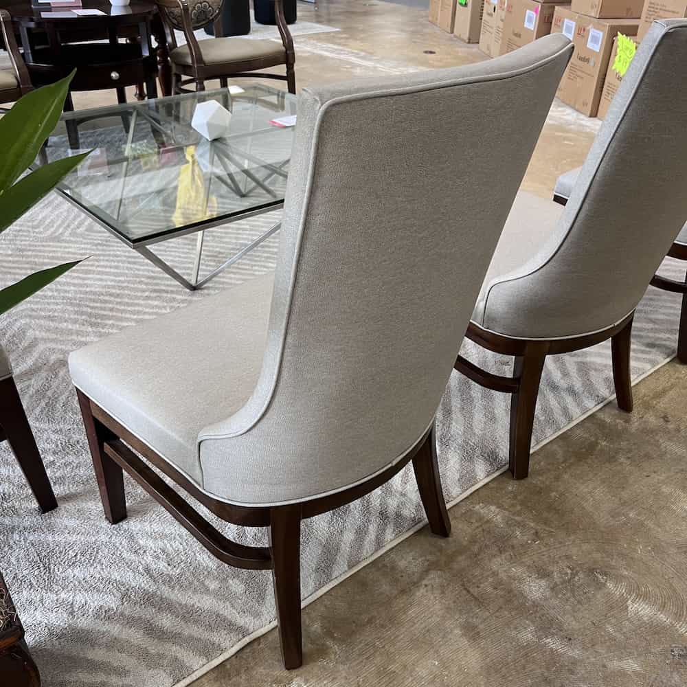 light grey vinyl parson chair with walnut veneer legs