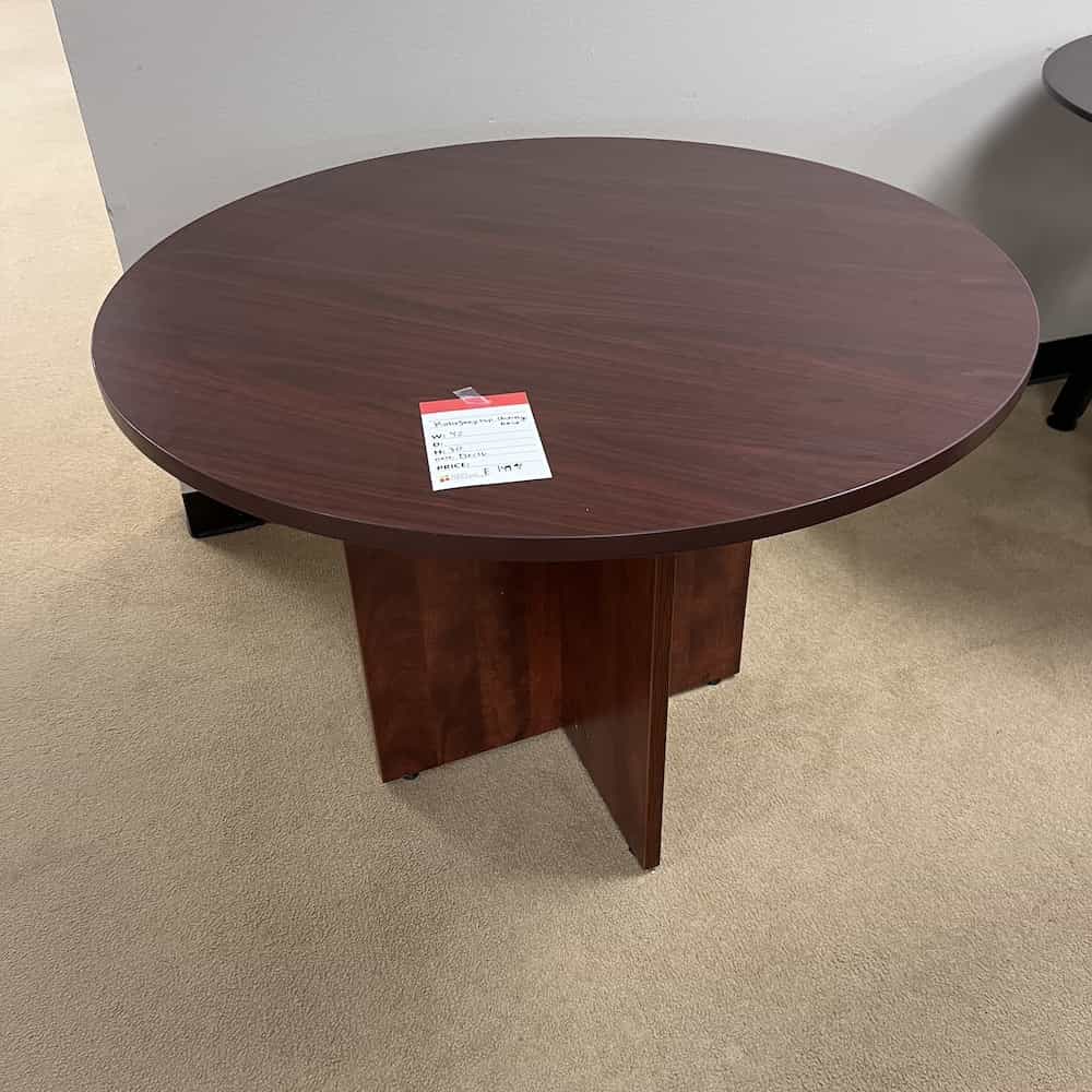 mahogany laminate top and cherry base, a custom break room table!