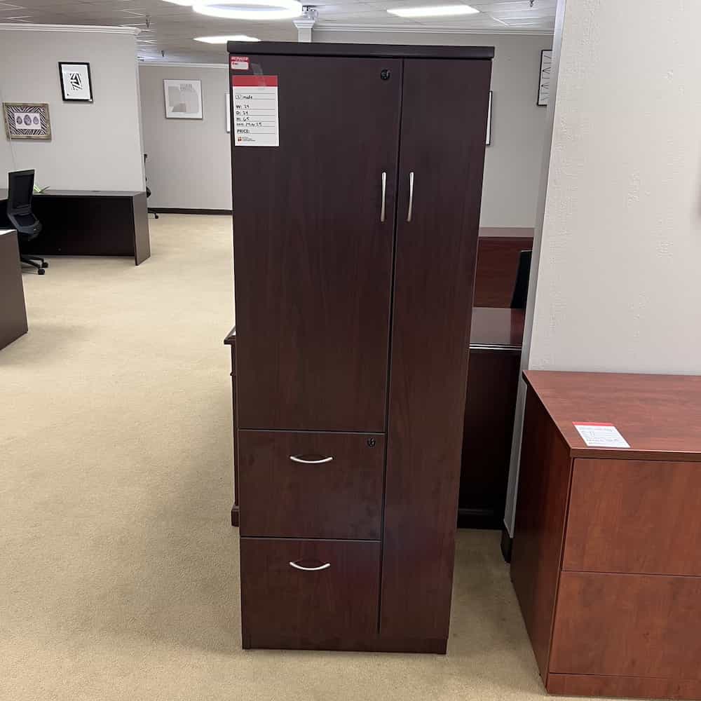 mahogany wardrobe cabinet laminate with silver small round handle pulls