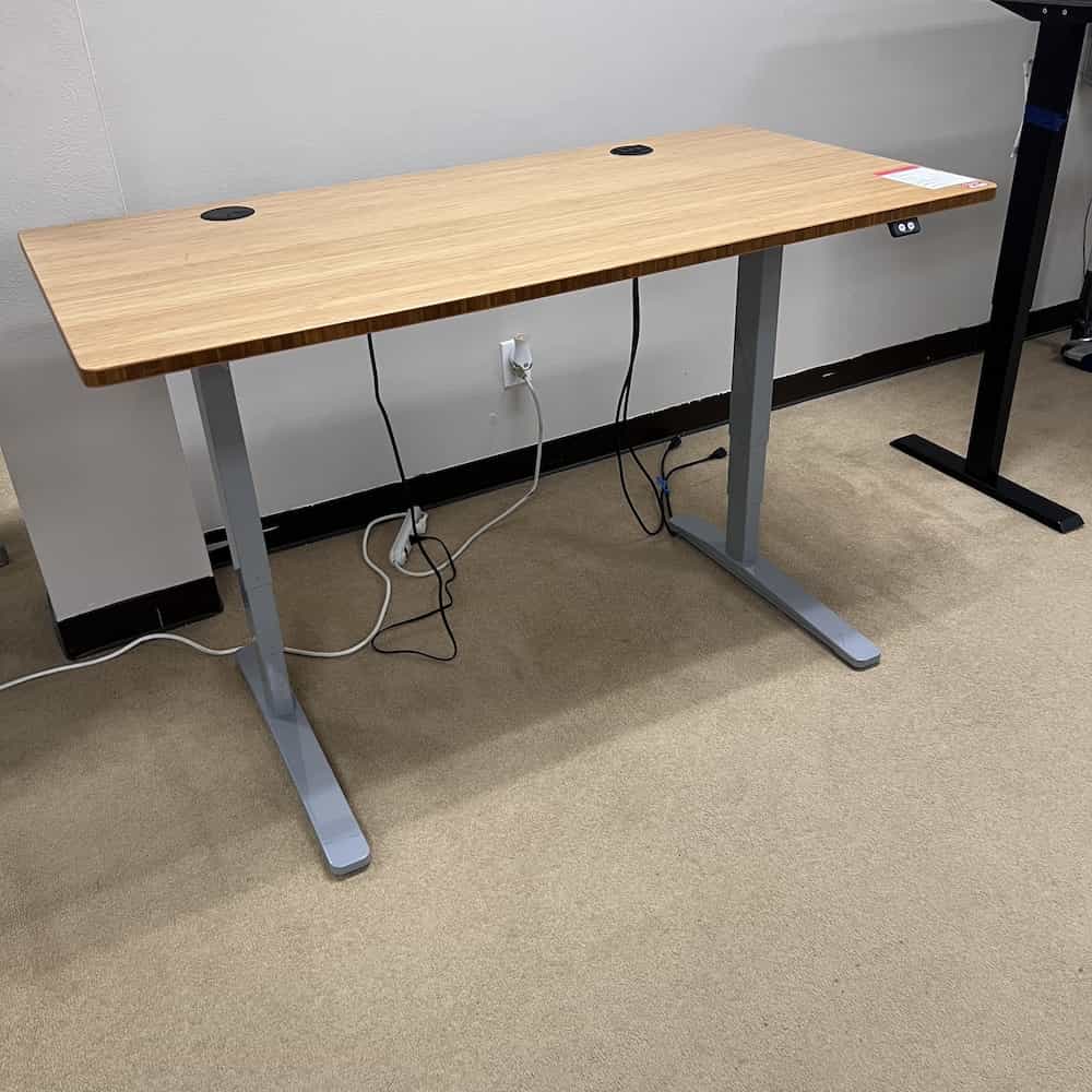 bamboo adjustable height desk uplift wood top and grey legs