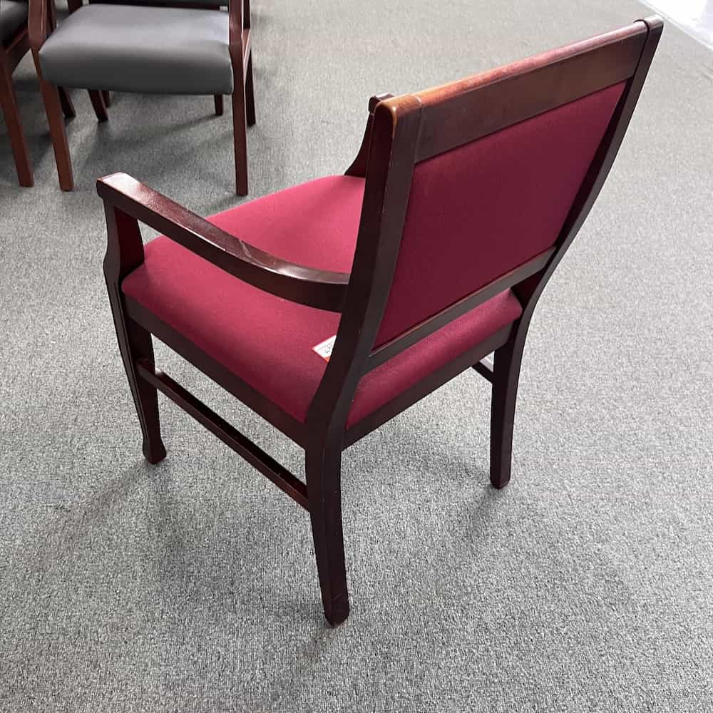 red cushion seat and back guest chair with transitional style cherry veneer frame and arms, steelcase brand