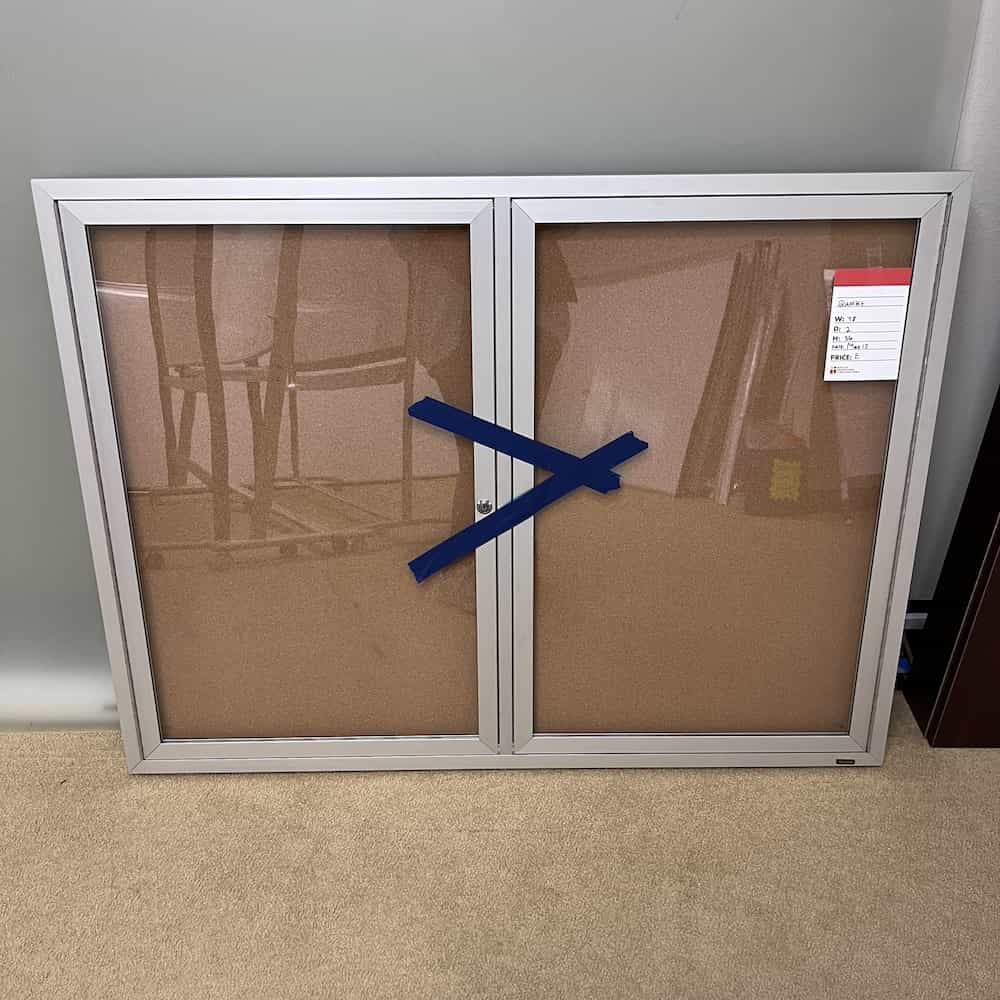 silver aluminum frame 2 door wall mount cabinet with cork board interior