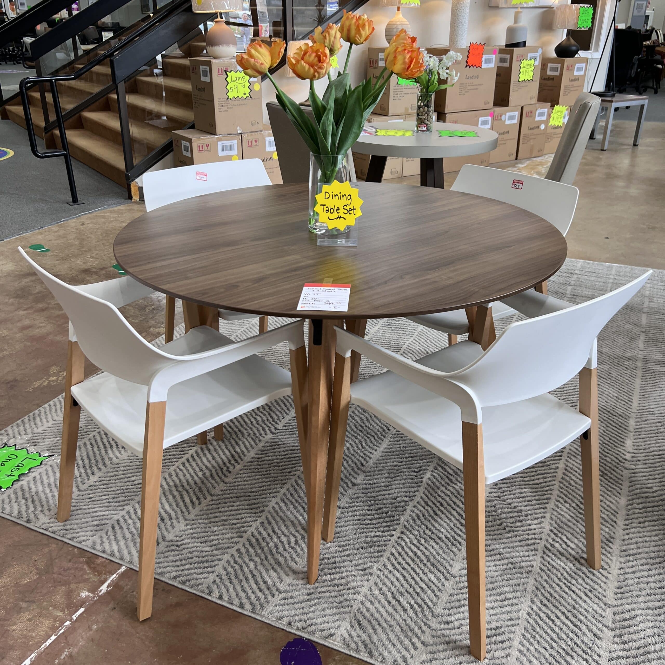 dining table set with four chairs and round table