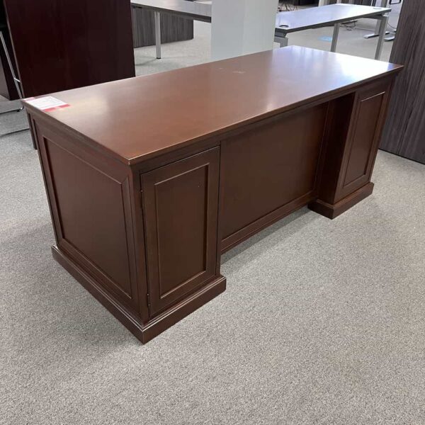 NBS executive l-desk missing return cherry veneer brown