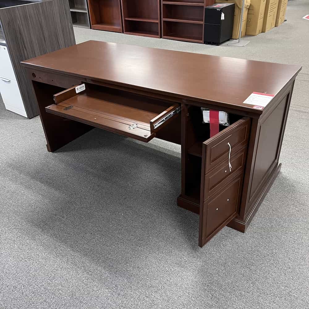 NBS executive l-desk missing return cherry veneer brown