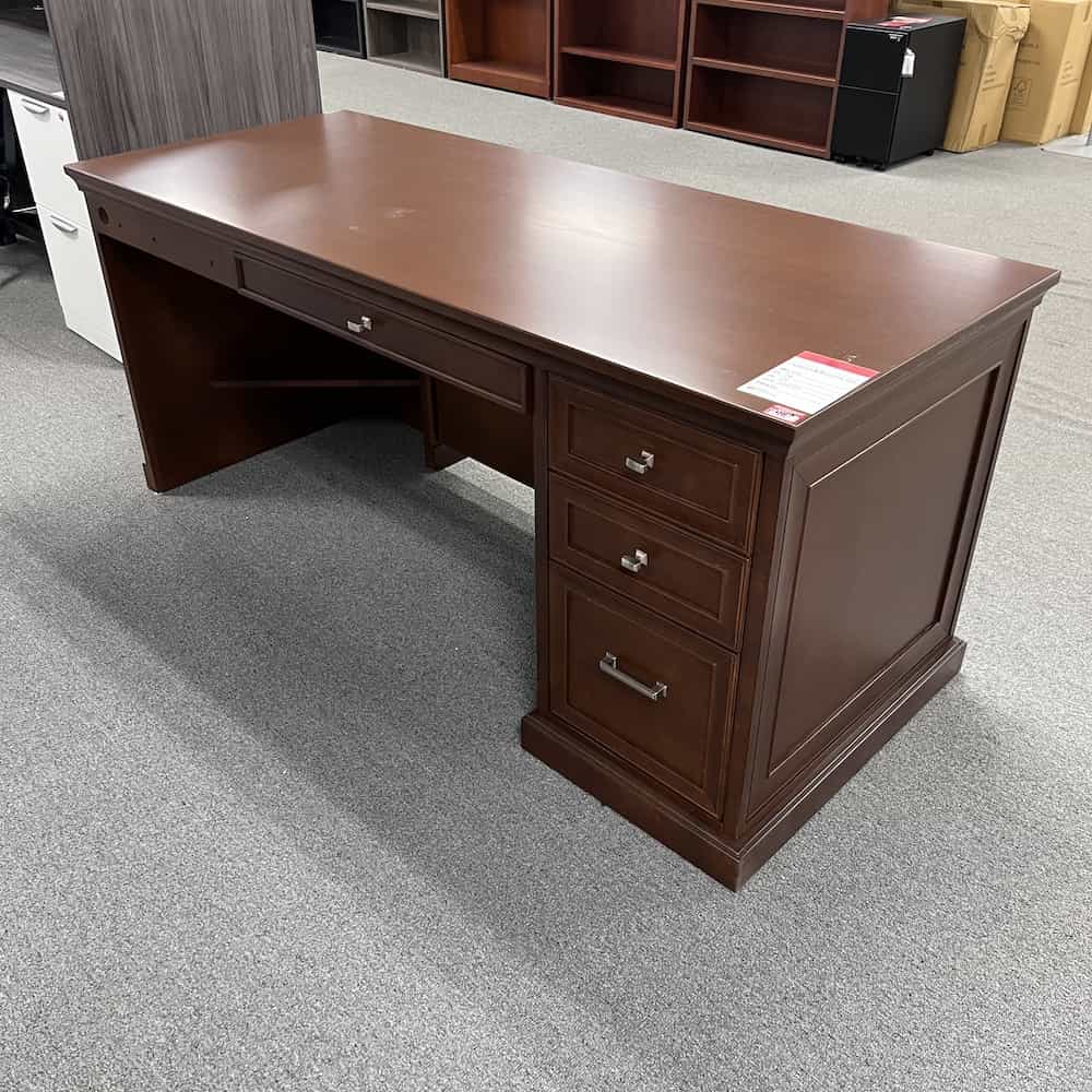 NBS executive l-desk missing return cherry veneer brown