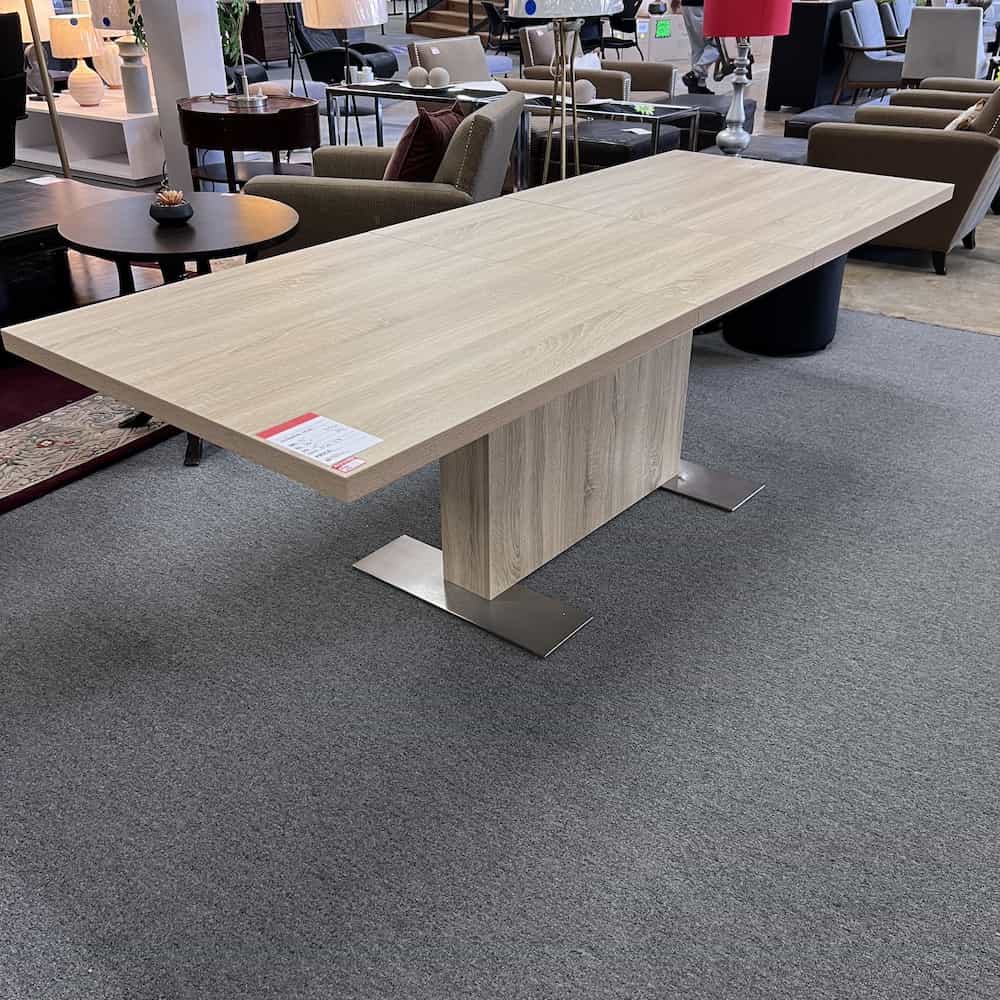 maple laminated table with leaf 7.5 ft with silver accents contemporary