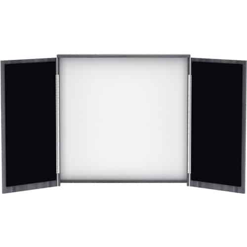 grey wall mount presentation cabinet dry erase laminate