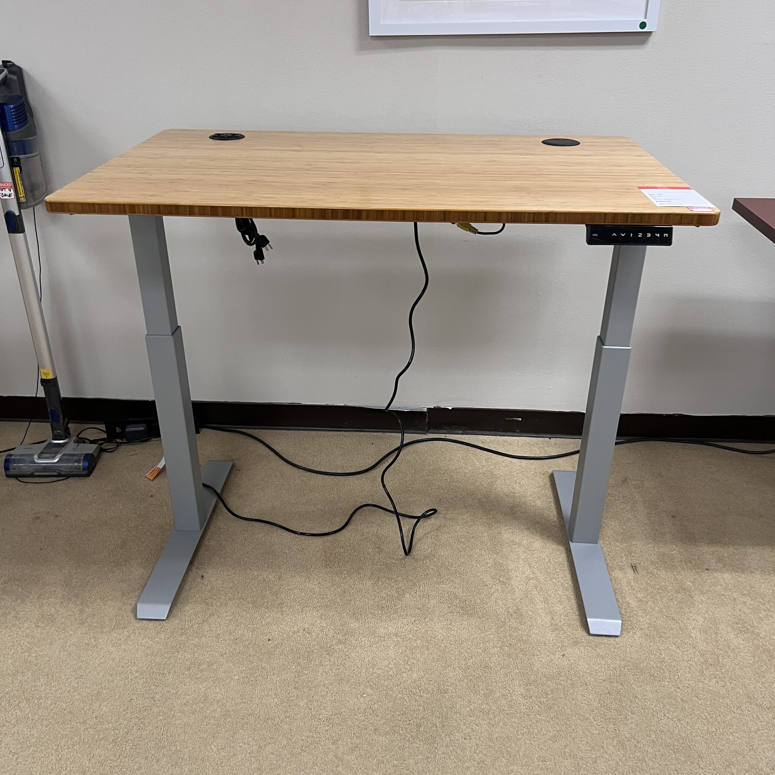 bamboo adjustable height desk uplift wood top and grey legs