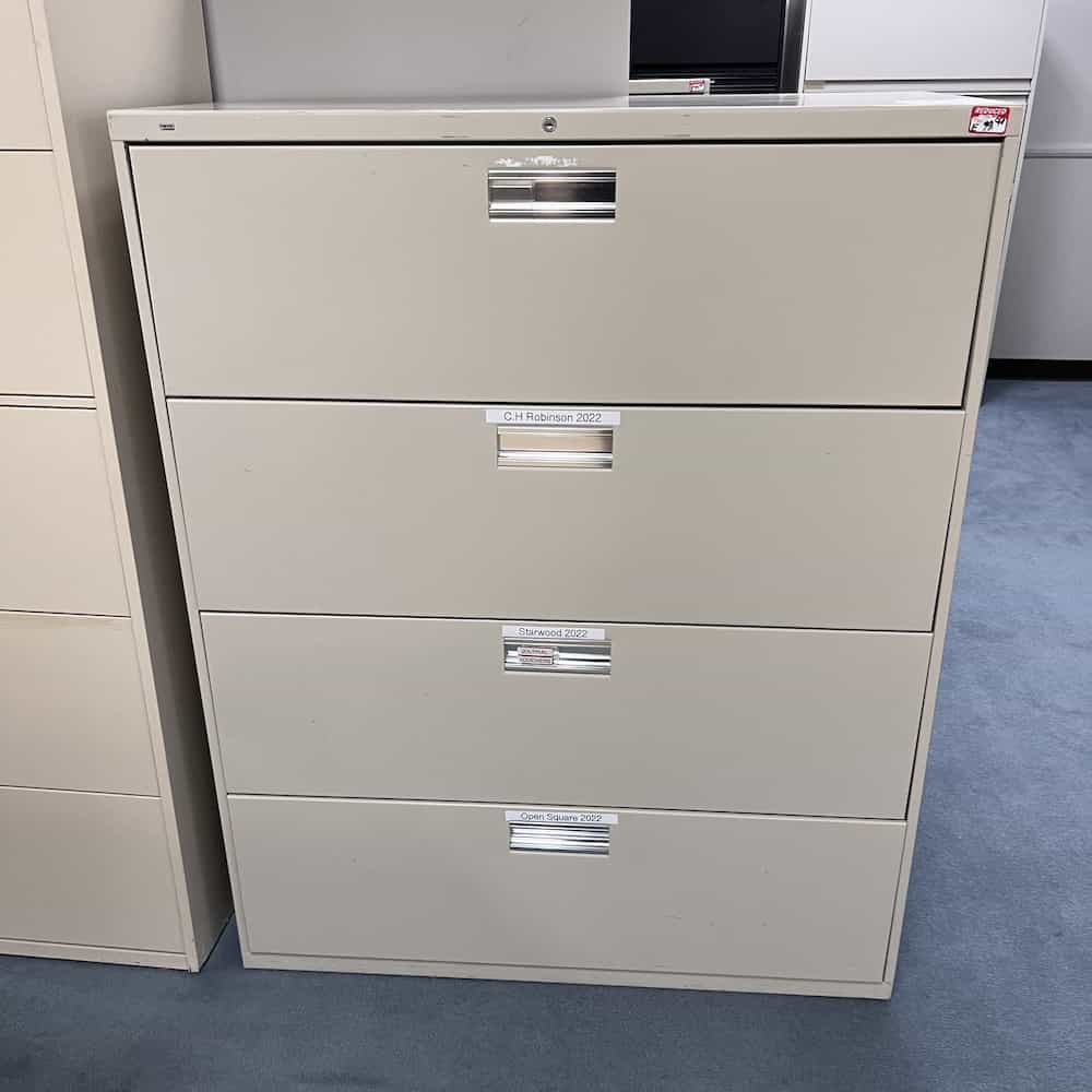 hon used 4 drawer lateral beige metal