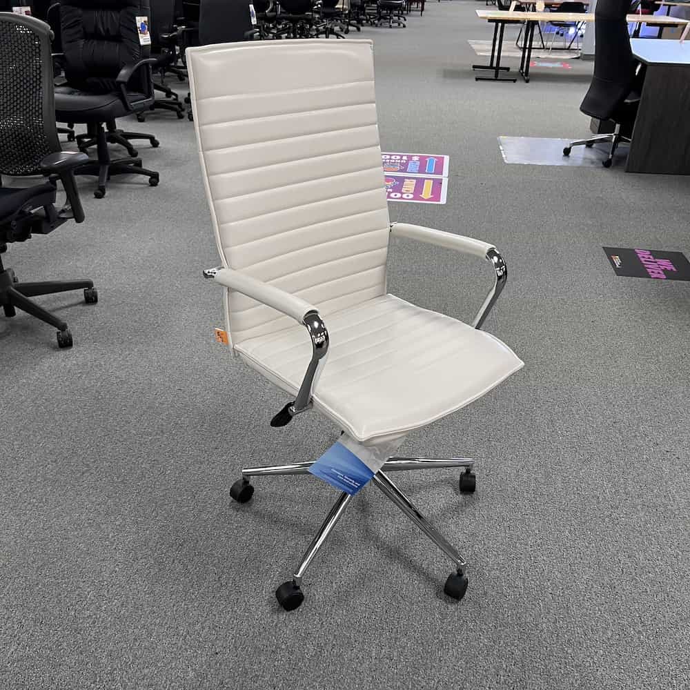 beige cream white vinyl modern and chrome high back office chair