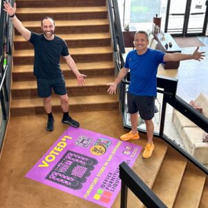 Nan (left) and Erik (right) showing off OFL's Best of win for San Antonio, Texas