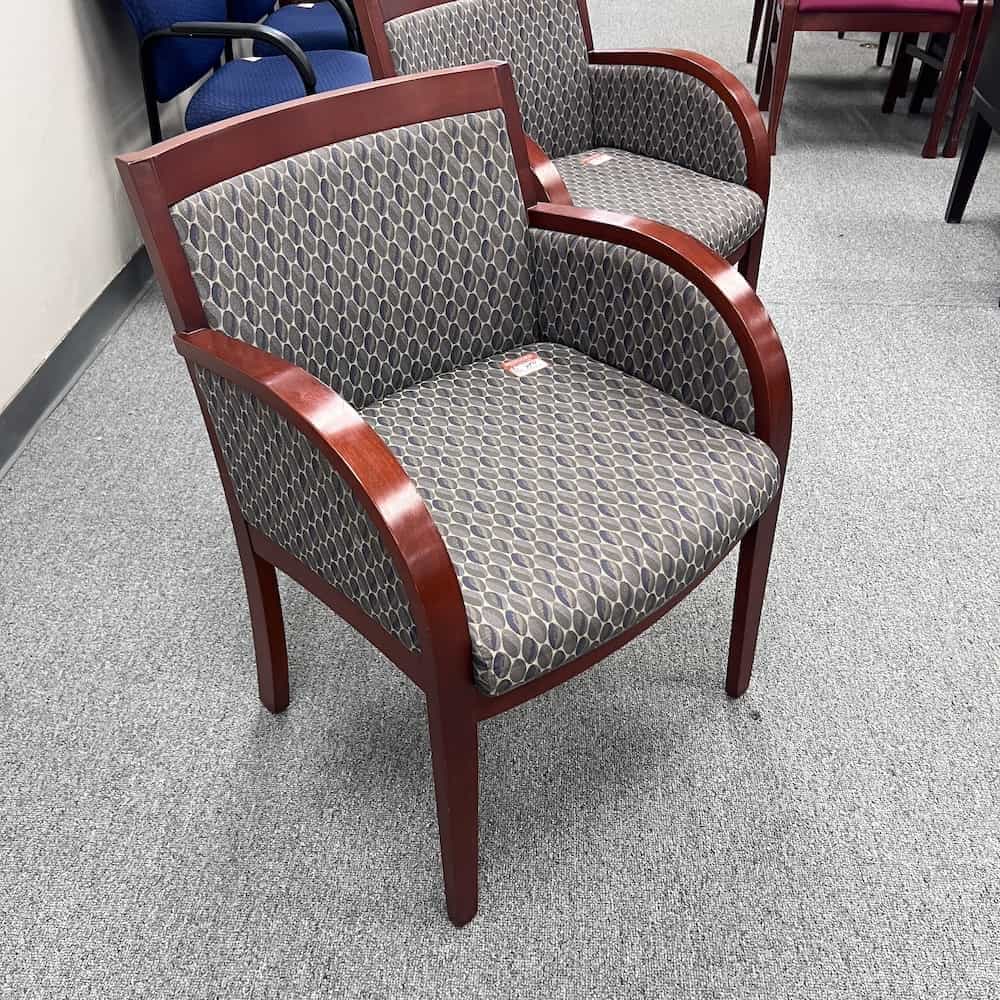 krug used guest chair cherry and grey pattern upholstery