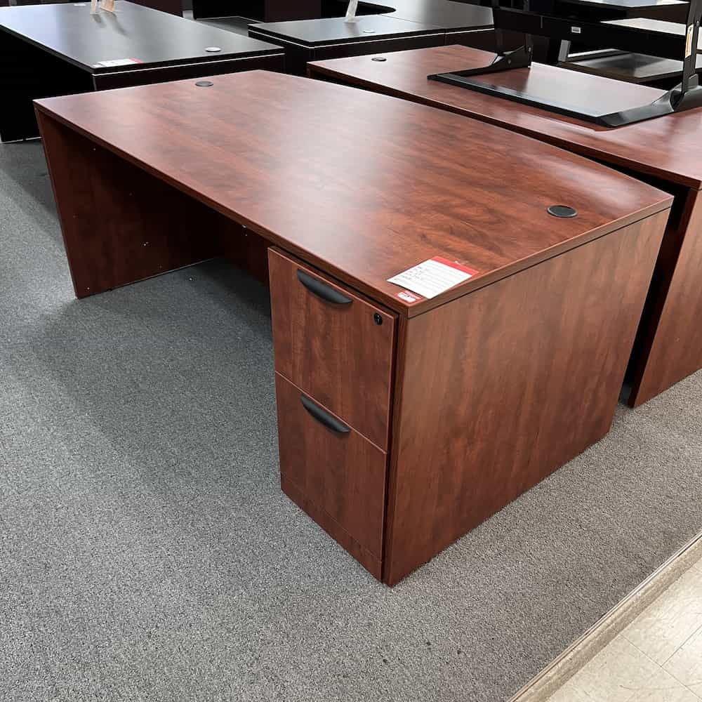 cherry laminate bow front desk with file file pedestal cabinet