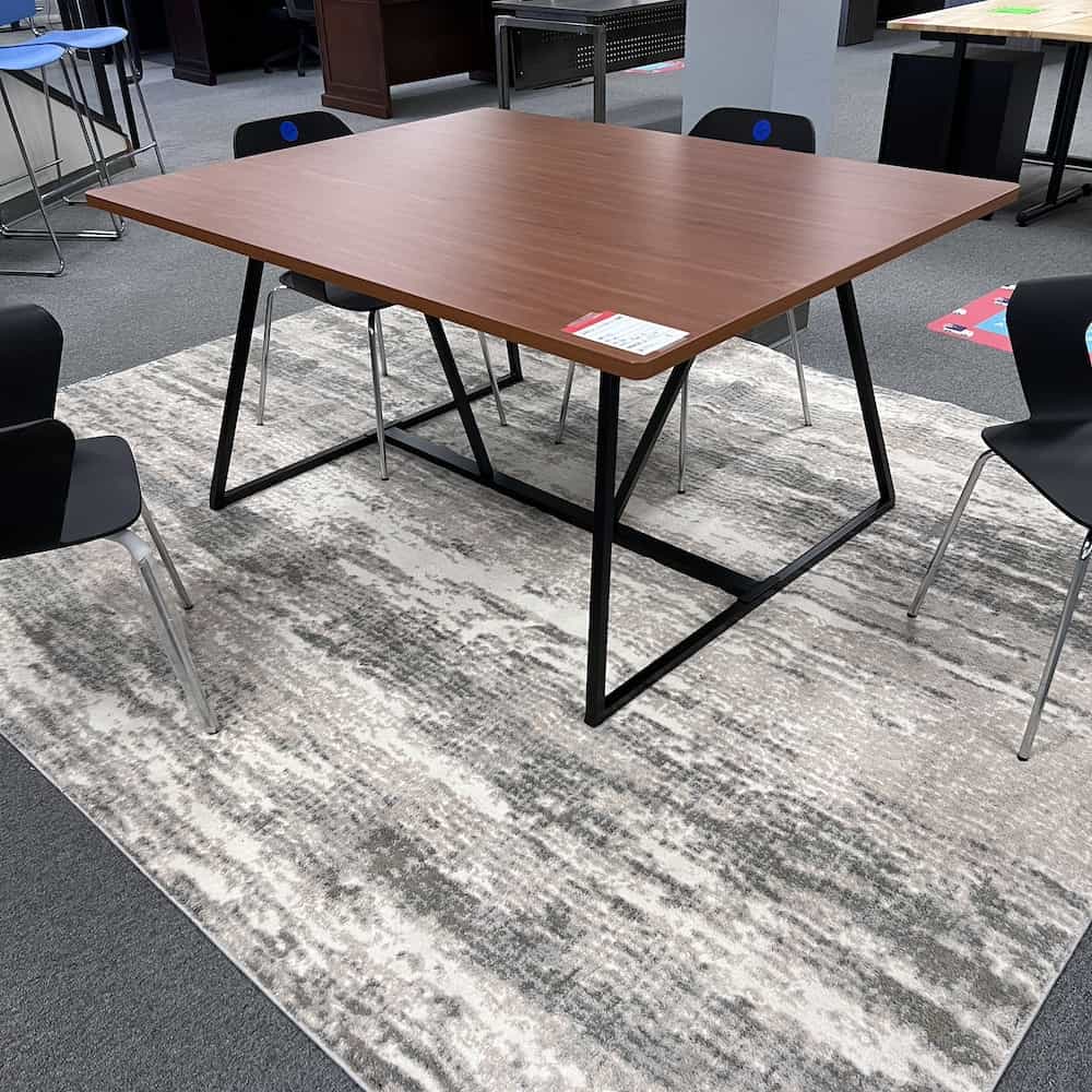 cherry laminate 4 ft x 5 ft collaboration table with black metal base