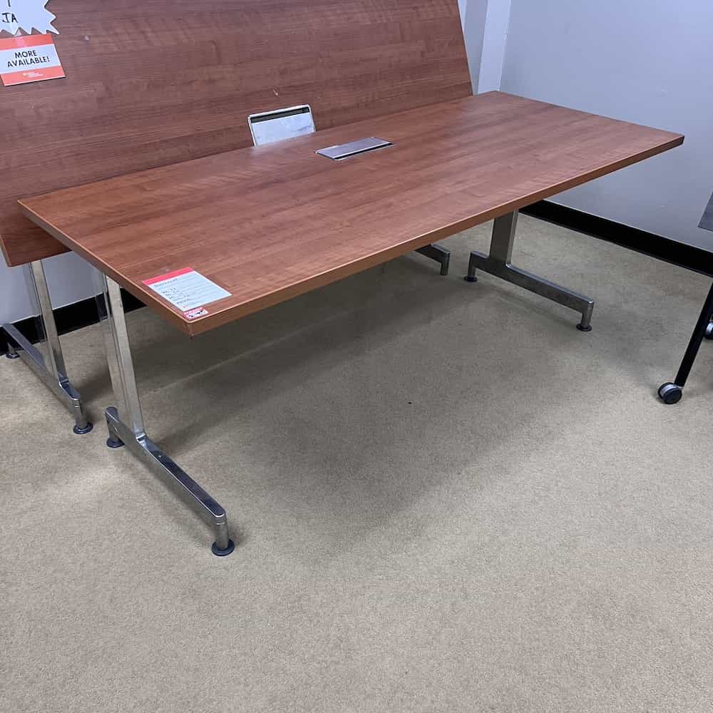 cherry veneer training table with silver base bernhardt flip and nesting