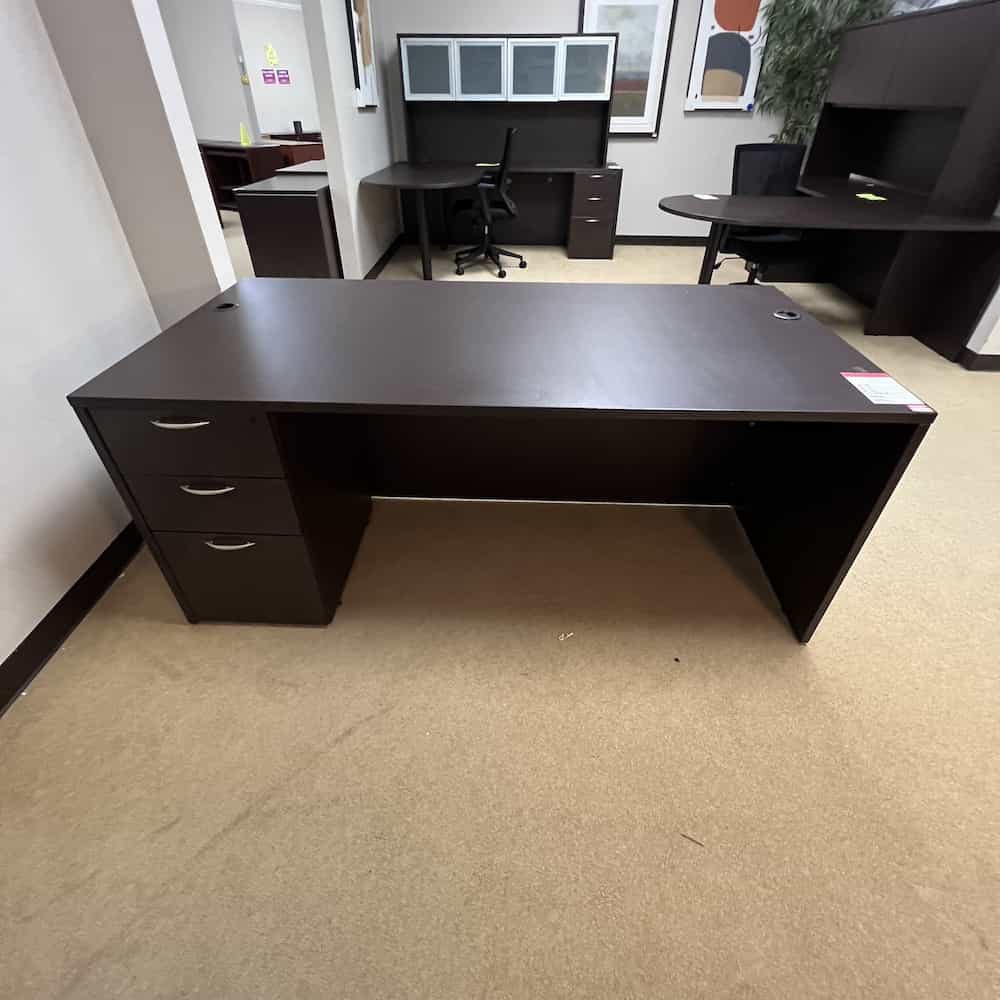 espresso desk with small silver handles and fluted edge
