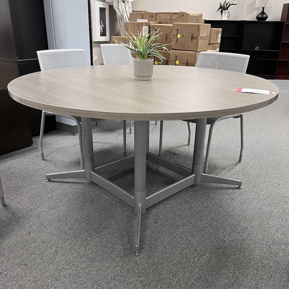 grey 60 round laminate table with grey legs