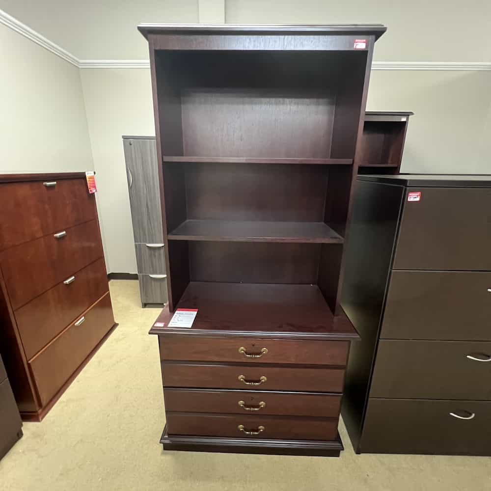 traditional 2 drawer lateral file cabinet with hutch mahogany with brass pulls