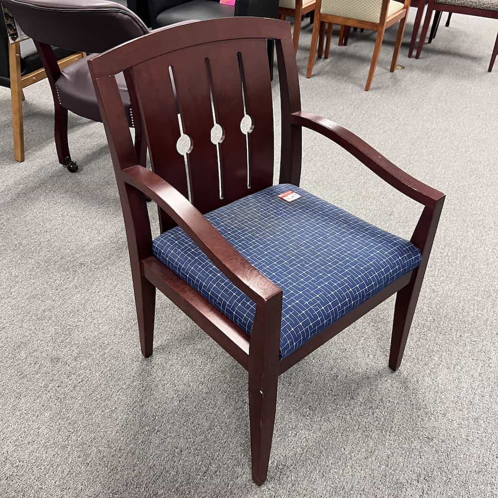 blue lines and arrows upholstery with mahogany slat back guest chair paoli