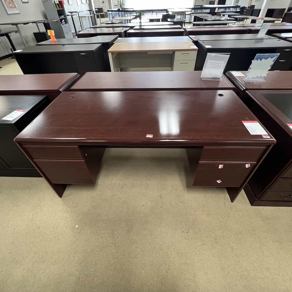 mahogany desk with two hanging box files with rounded edges