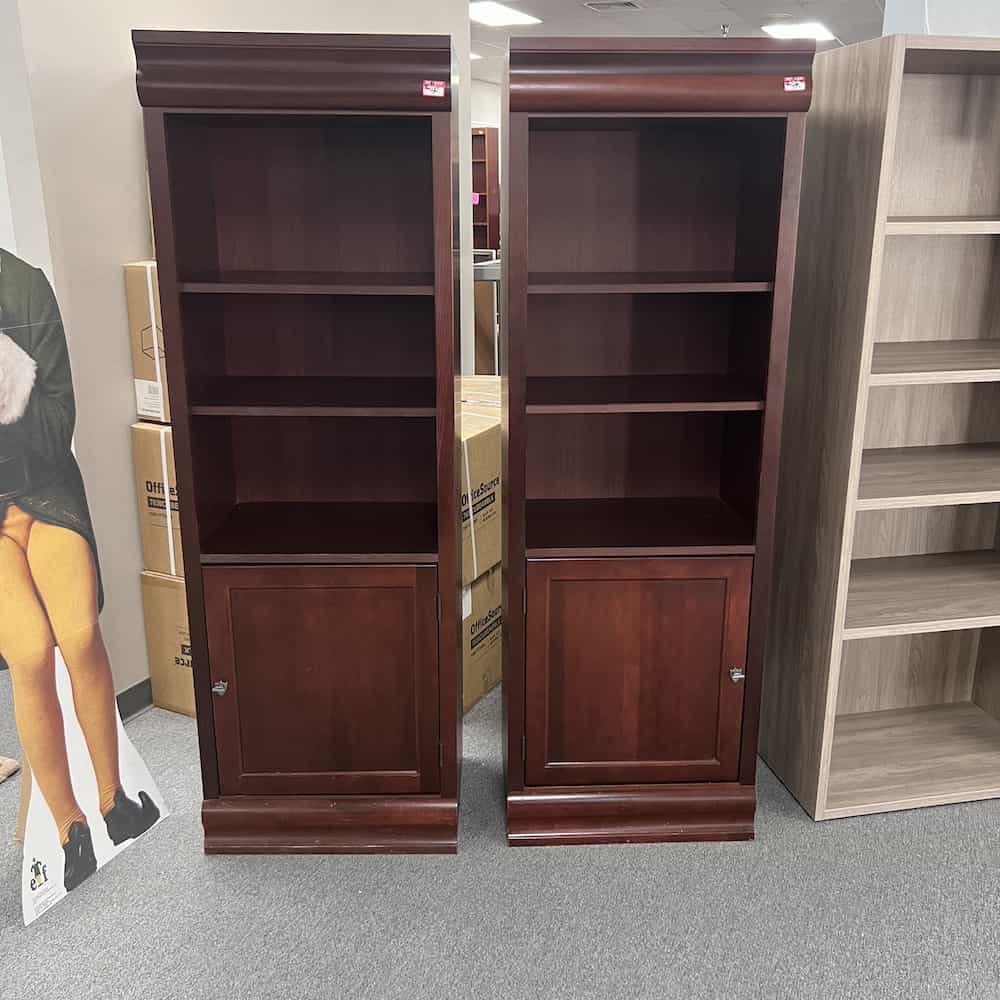 mahogany laminate bookcase set with cabinet base louis philippe