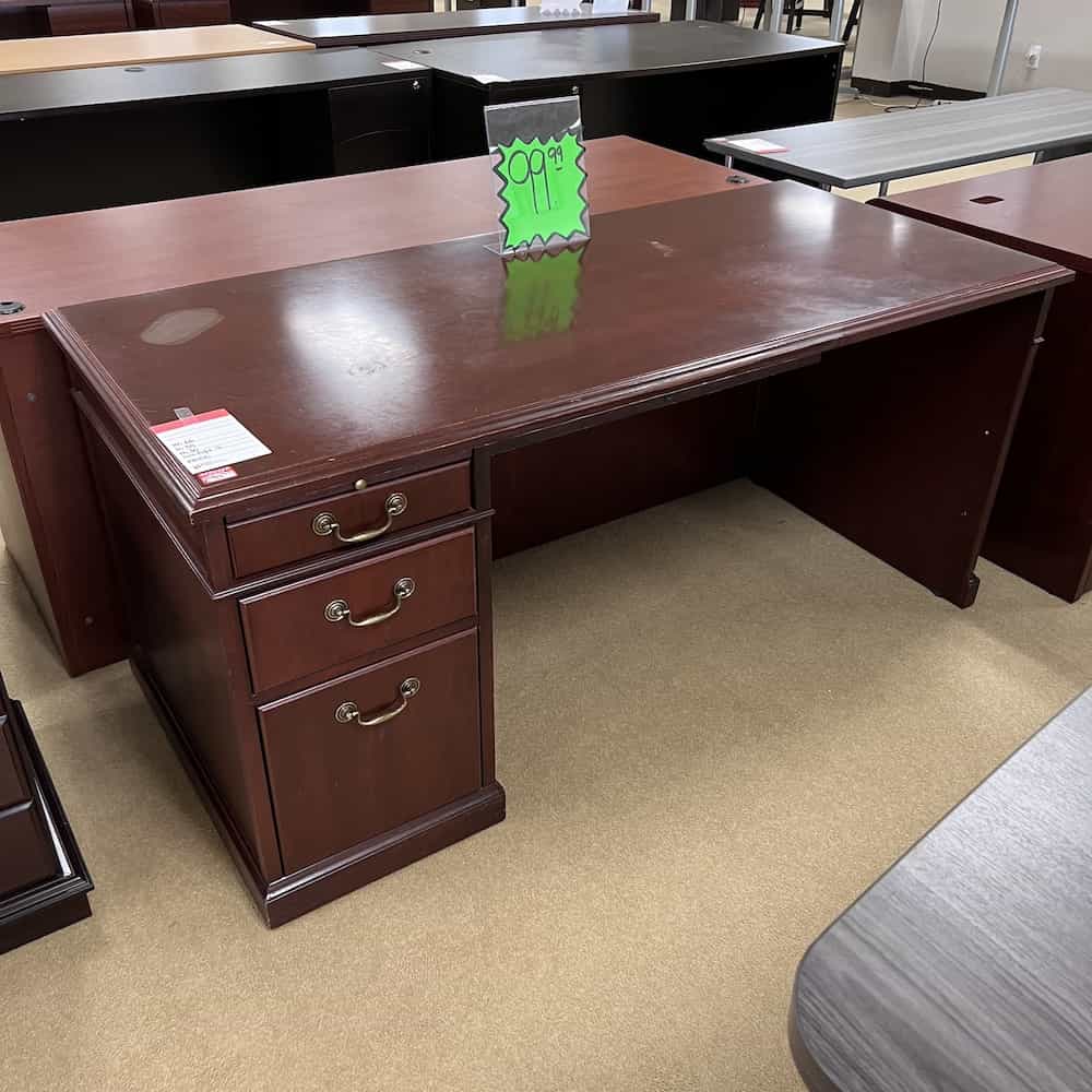 66x30 traditional mahogany and brass desk used veneer with box box file