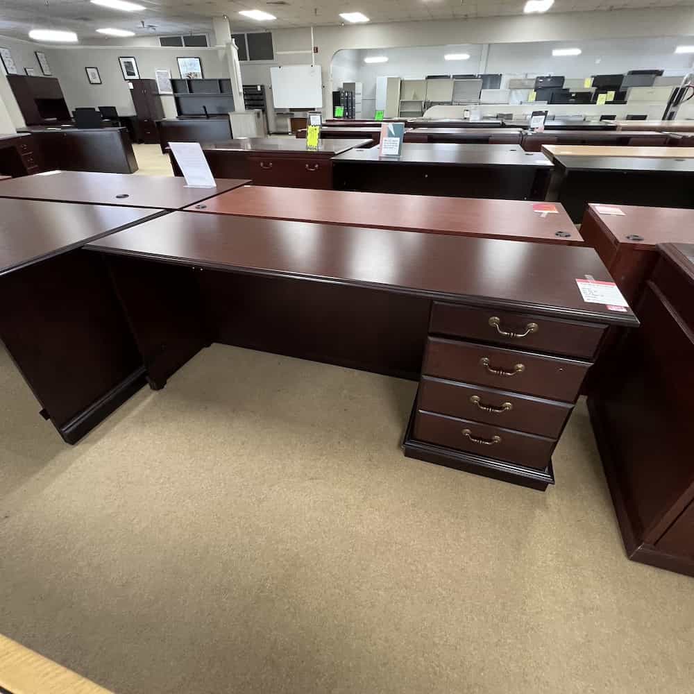 mahogany traditional credenza desk with brass pulls used indiana furniture