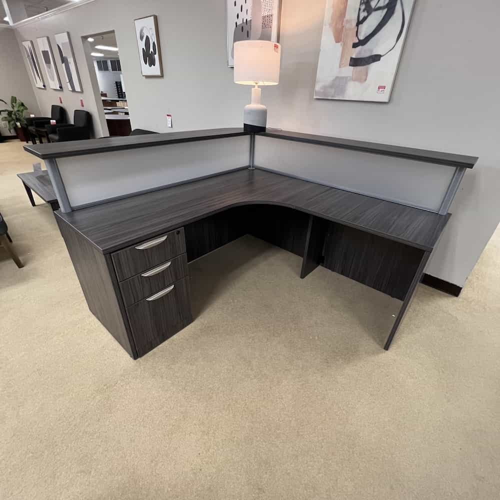 grey l-desk reception with one box box file pedestal cabinet new laminate