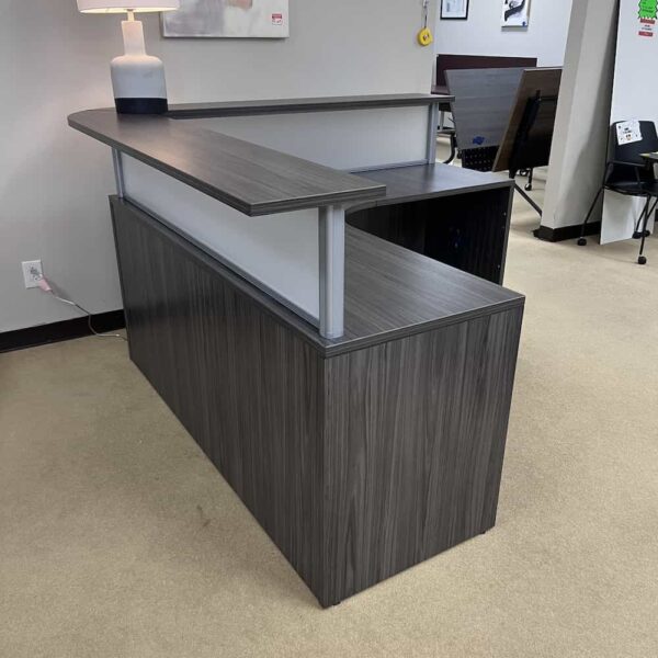 grey l-desk reception with one box box file pedestal cabinet new laminate