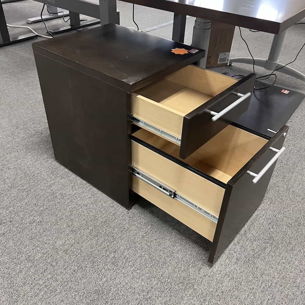 espresso and silver pulls rolling box file pedestal drawers under desk veneer ofs