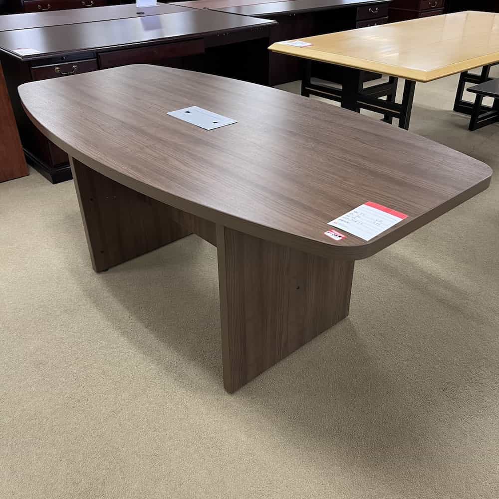 walnut laminate boat shaped 6 ft conference table open box