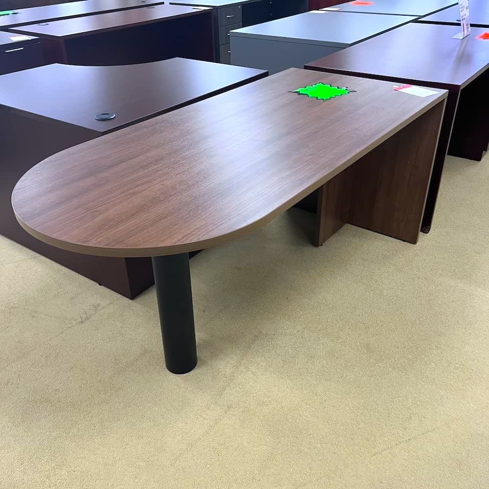 walnut laminate bullet nose peninsula desk, used office furniture
