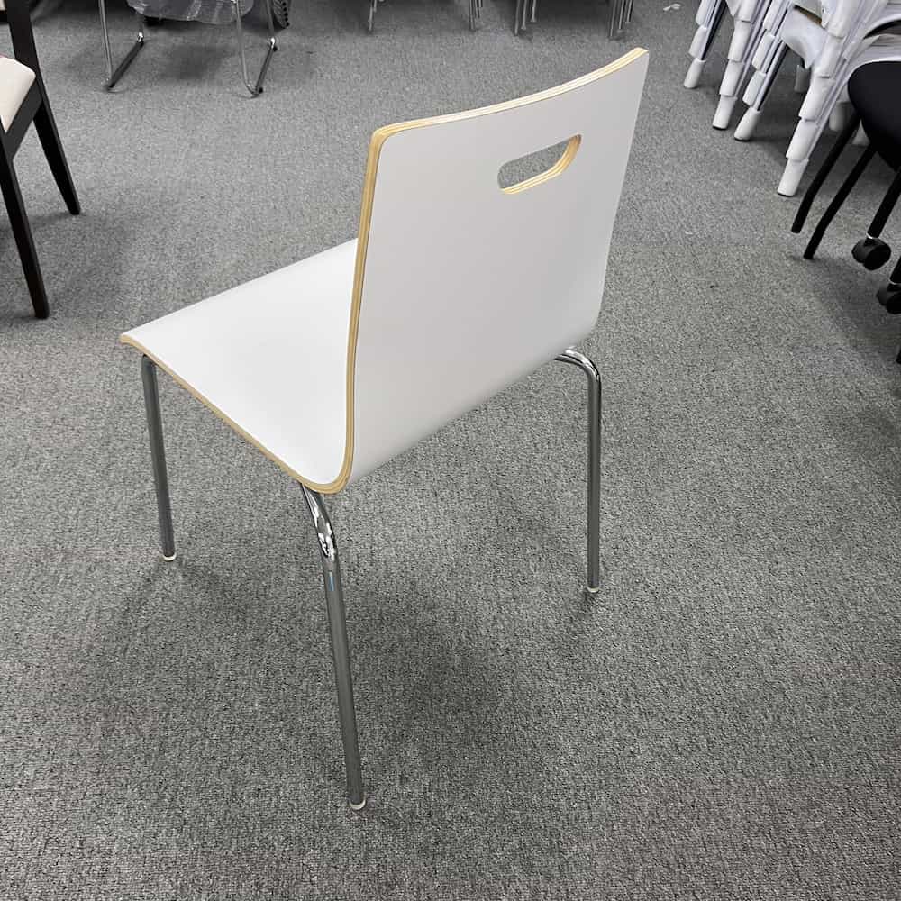 white molded wood stacking chair with chrome legs modern square