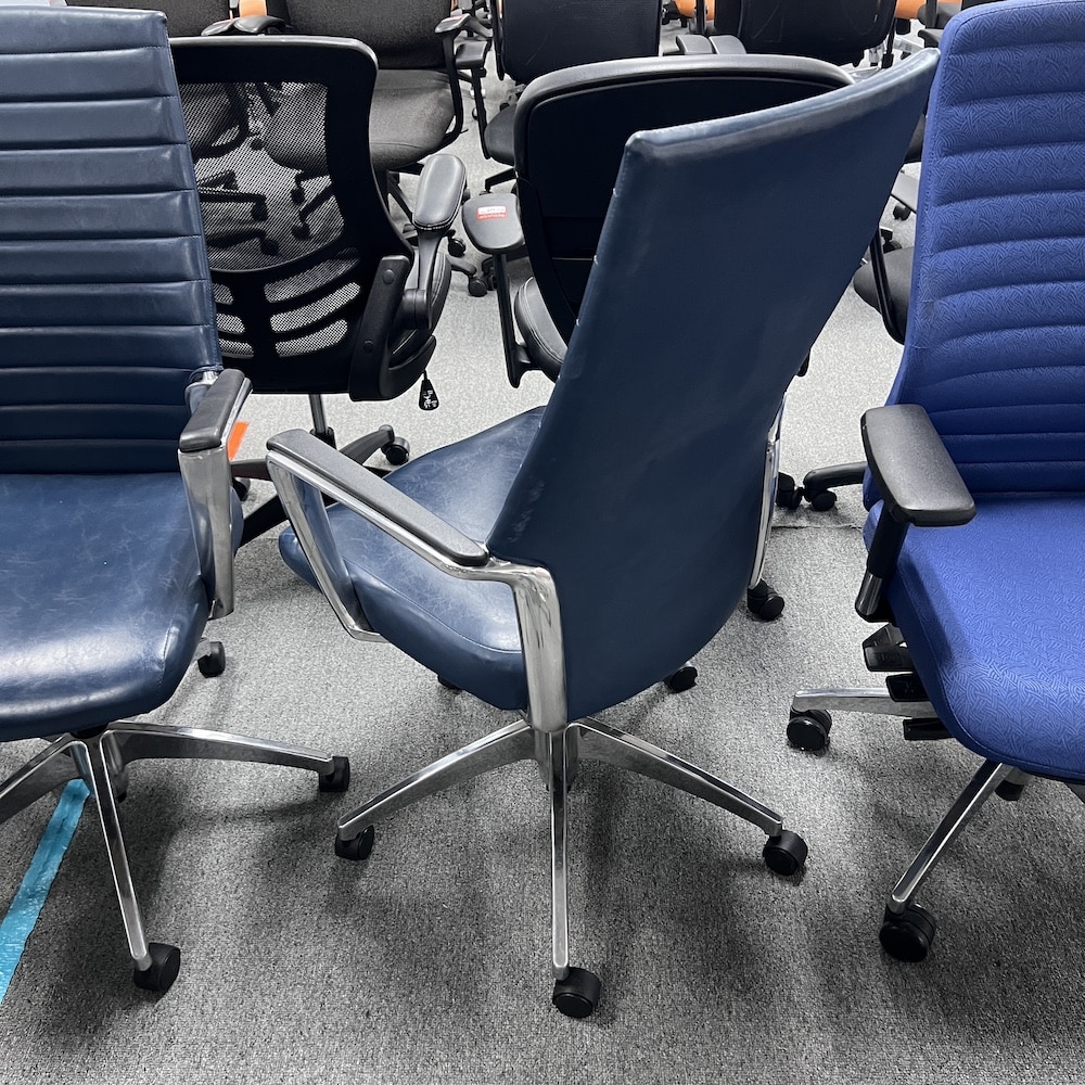 blue vinyl ribbed modern office chair