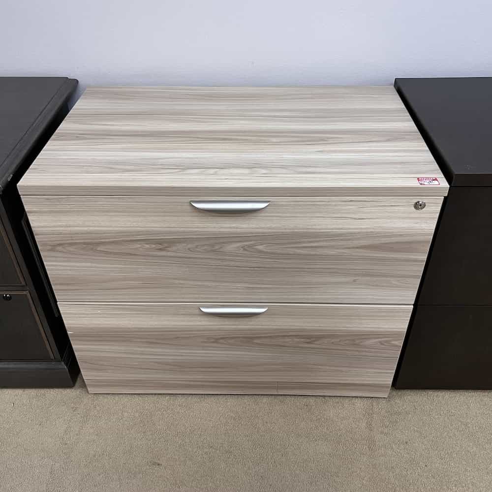 american elm laminate 2 drawer lateral with silver pulls