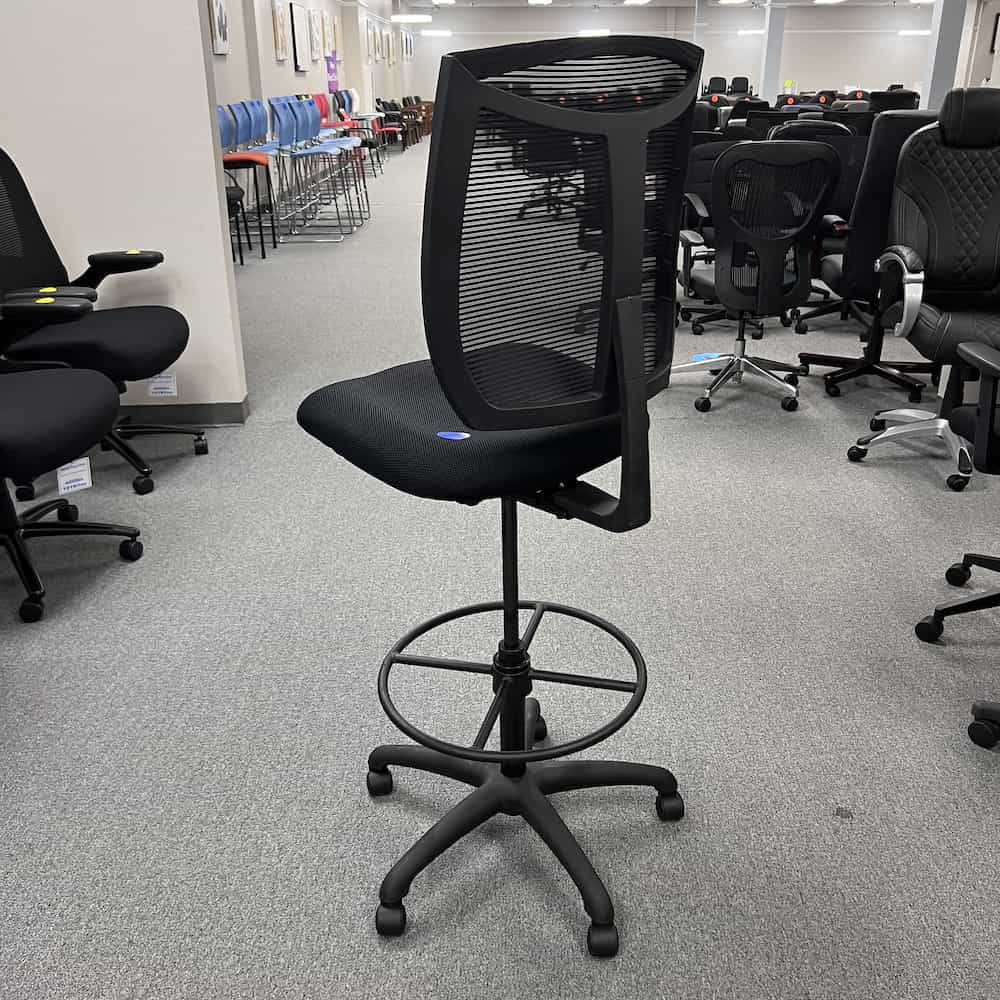 black mesh back office stool. upholstered seat
