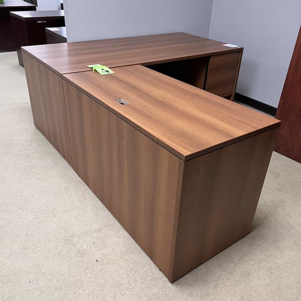 cherry honey laminate Hon l-desk left return used with 2 hanging box files